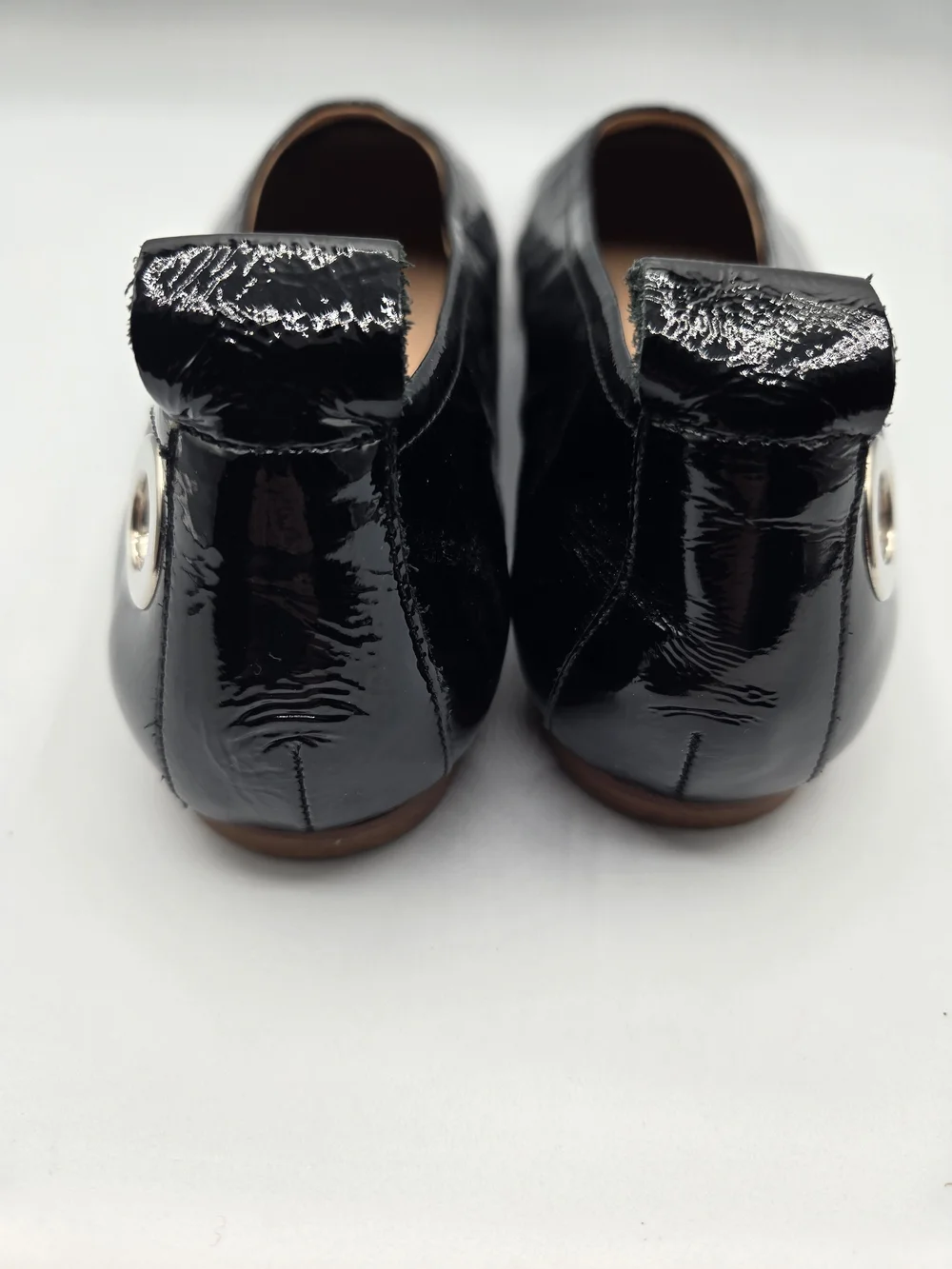 Fabio Rusconi Black Patent Leather Square Toe Ballet Flats Shoes 39.5 Italy